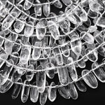 Natural Rock Quartz Freeform Oval Pebble Nugget Beads Side Drilled Gemstone 15.5" Strand