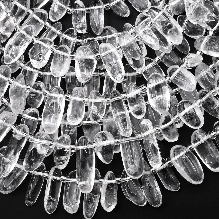 Natural Rock Quartz Freeform Oval Pebble Nugget Beads Side Drilled Gemstone 15.5" Strand