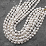 Large Genuine White Freshwater Potato Oval Pearl Shimmery Iridescent Classic White Pearl 15.5" Strand