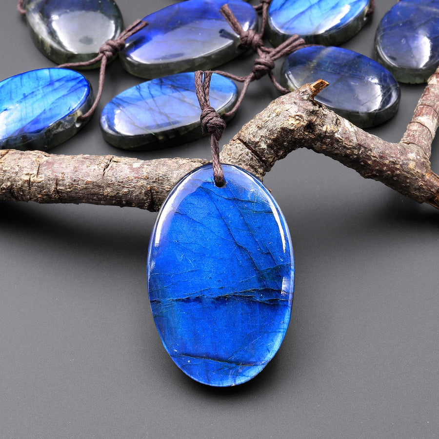 AAA Natural Blue Labradorite Oval Front Top Drilled Pendant A1