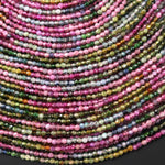 Natural Rainbow Tourmaline Faceted 2mm Round Pink Green Blue Gemstone Beads 15.5" Strand