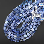 Natural Blue Kyanite Rectangle Beads Hand Cut Chatoyant Gemstone 15.5" Strand