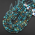 Natural Chrysocolla Azurite Hand Cut Faceted Tube Cylinder Beads 15.5" Strand