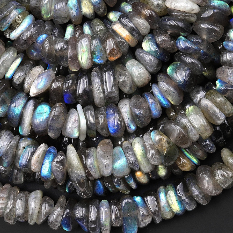 Flashy Natural Labradorite Freeform Rondelle Beads Gemstone 15.5" Strand
