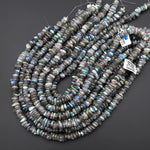 Flashy Natural Labradorite Freeform Rondelle Beads Gemstone 15.5" Strand