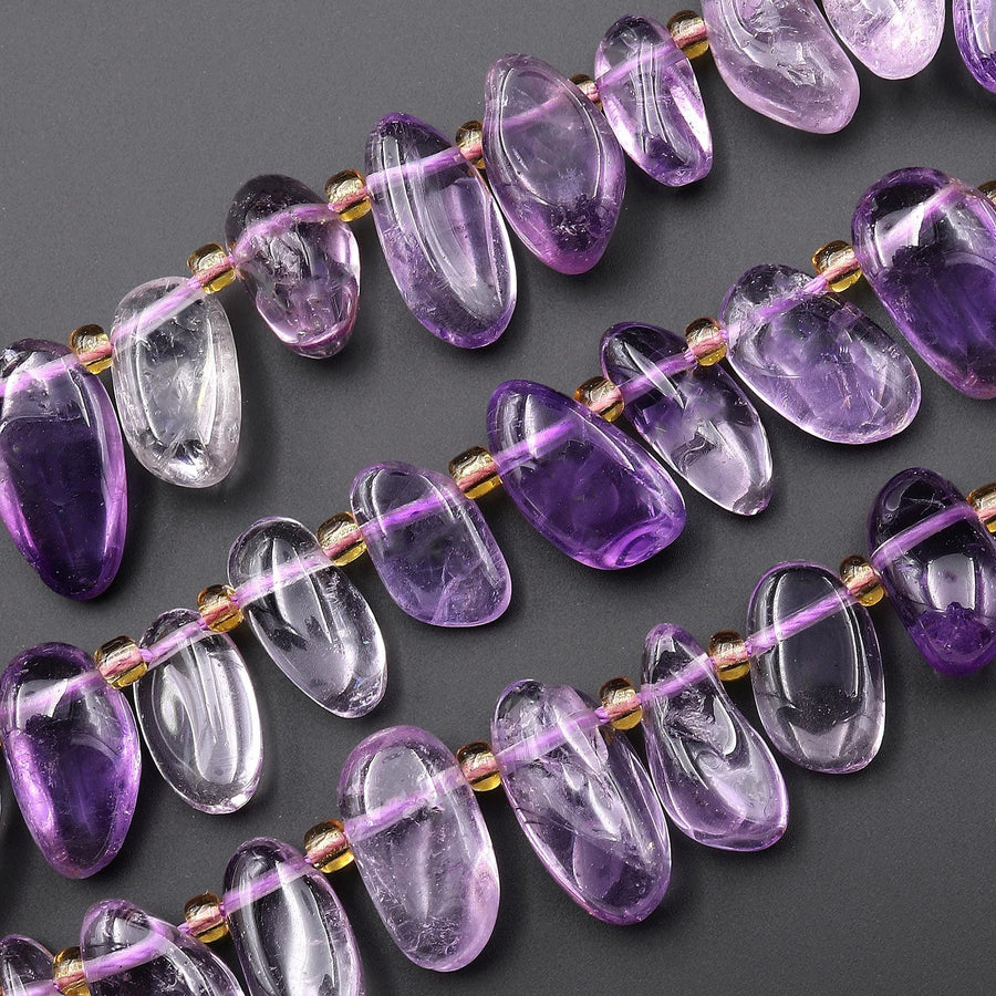 Natural Purple Amethyst Freeform Oval Pebble Nugget Beads Side Drilled Gemstone 15.5" Strand