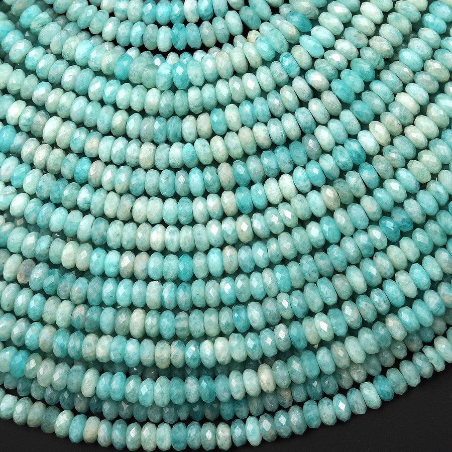 Natural Peruvian Amazonite 4mm Faceted Thin Rondelle Beads Gemstone 15.5" Strand