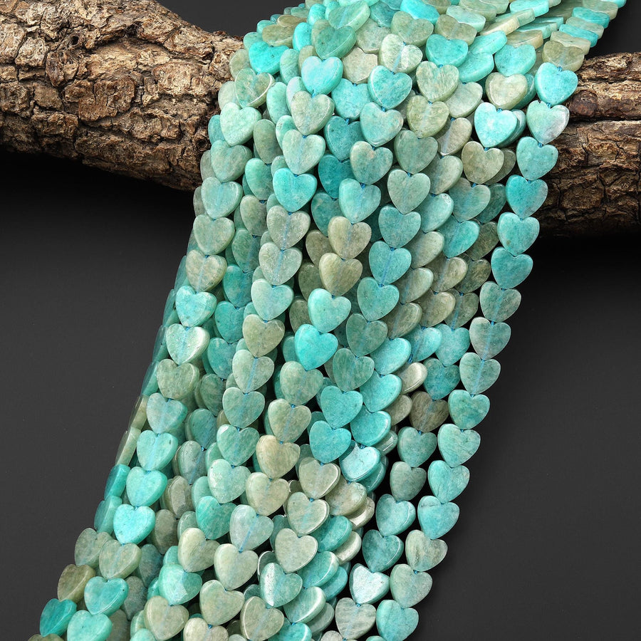 Natural Amazonite Heart 8mm Beads Center Drilled Gemstone 15.5" Strand