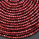 AAA Natural Red Garnet Faceted 4mm Rondelle Beads Translucent Gemstone 15.5" Strand
