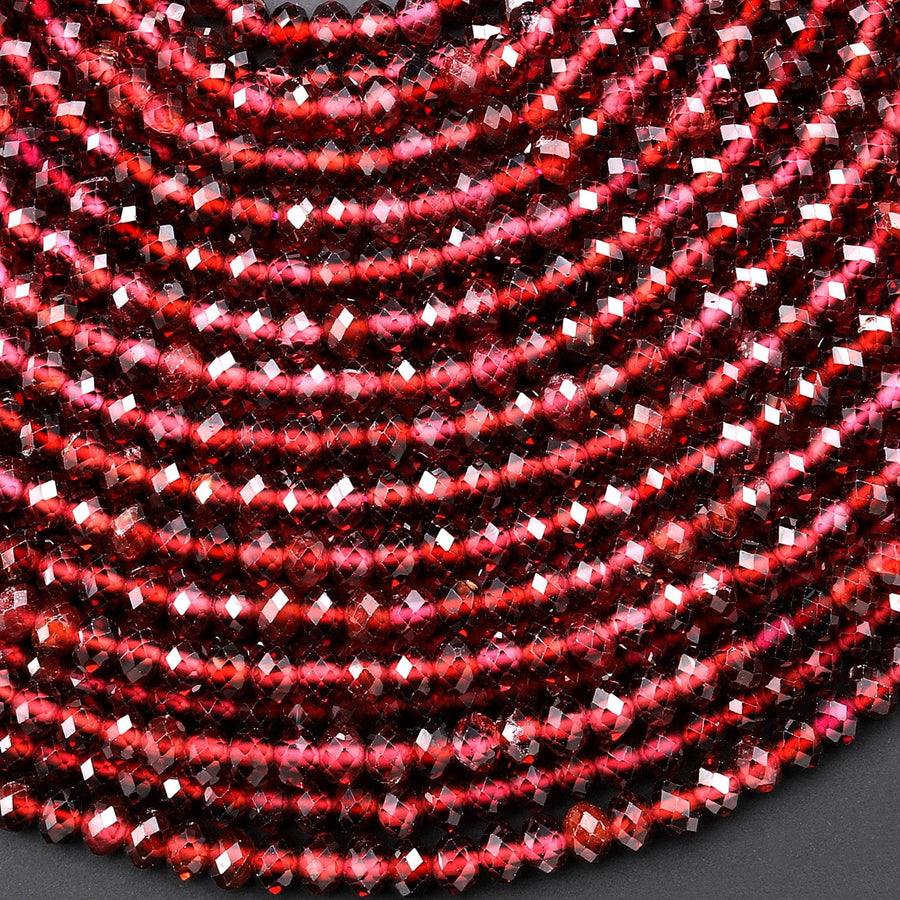 AAA Natural Red Garnet Faceted 4mm Rondelle Beads Translucent Gemstone 15.5" Strand
