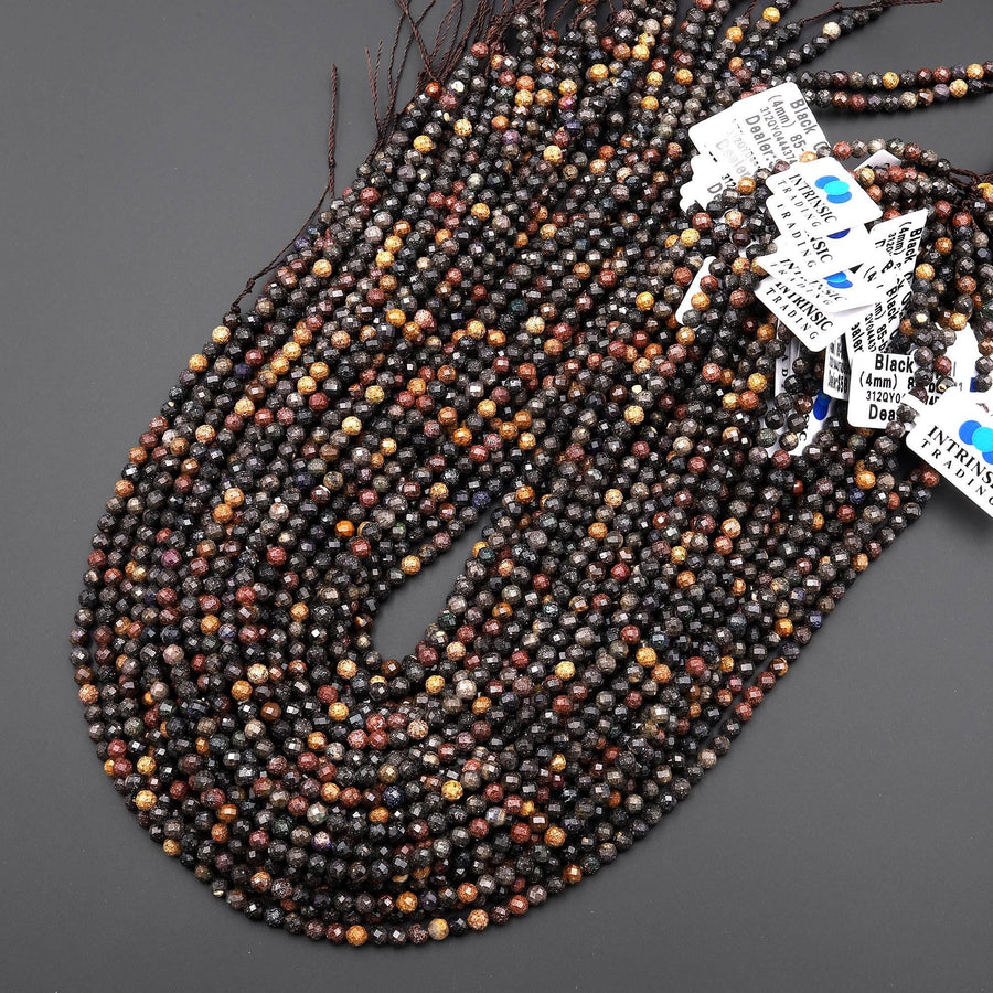 AAA Faceted Natural Australian Reddish Brown Black Opal 4mm Round Beads 15.5" Strand