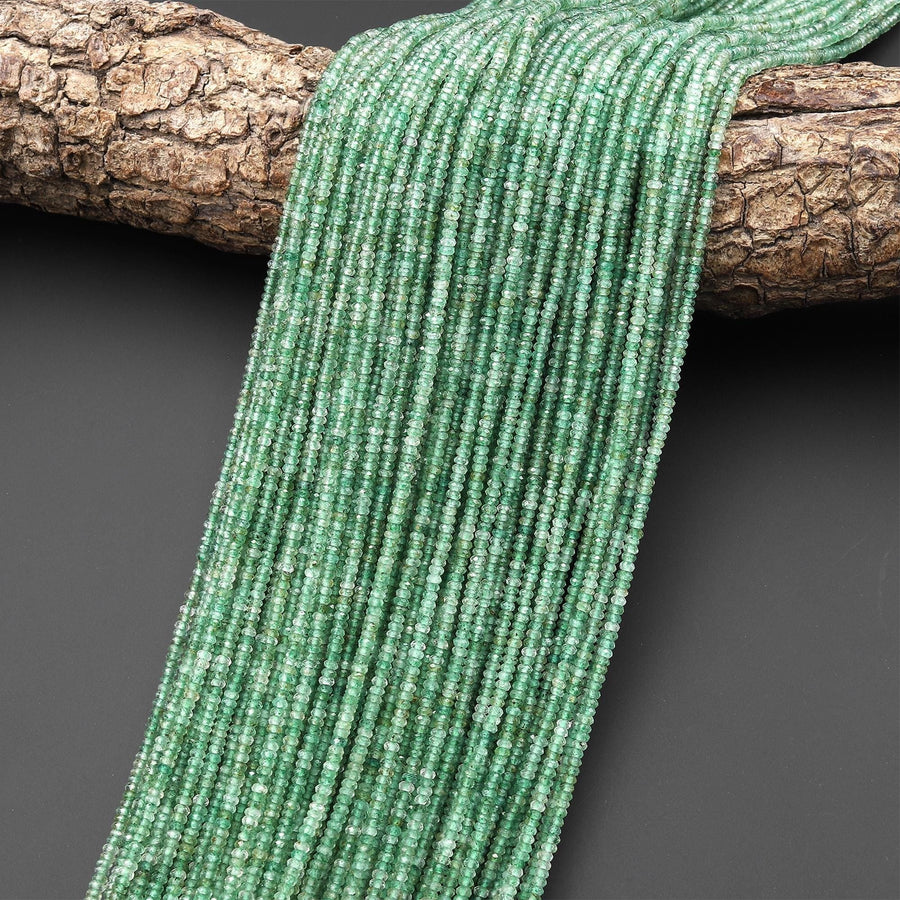 Rare AAA Tiny Small Faceted African Green Chalcedony 2mm Rondelle Beads Gemstone 15.5" Strand