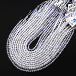 AAA Natural Rainbow Moonstone 4mm Round Beads Blue Flashes 15.5" Strand