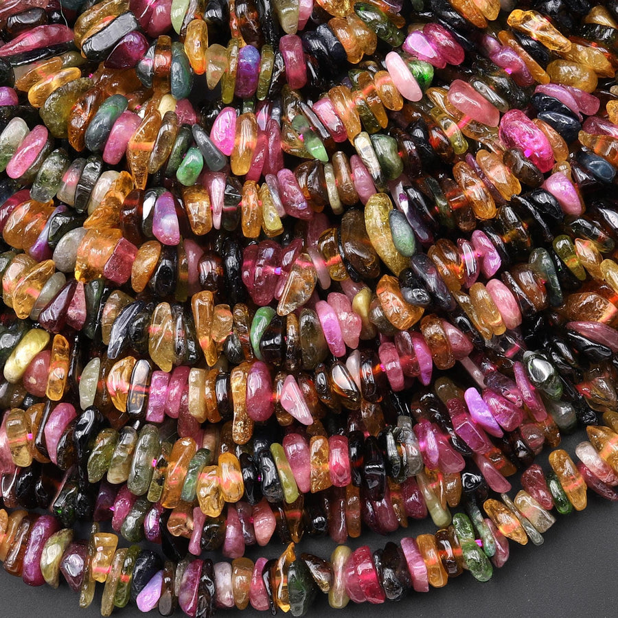 Natural Multicolor Blue Green Pink Yellow Cognac Tourmaline Freeform Rondelle Beads Gemstone 15.5" Strand