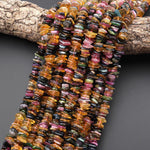 Translucent Natural Blue Green Pink Yellow Cognac Tourmaline Freeform Thin Rondelle Beads Gemstone 15.5" Strand