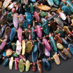 Natural Blue Pink Green Tourmaline Freeform Oval Petal Beads Top Side Drilled Gemstone 15.5" Strand