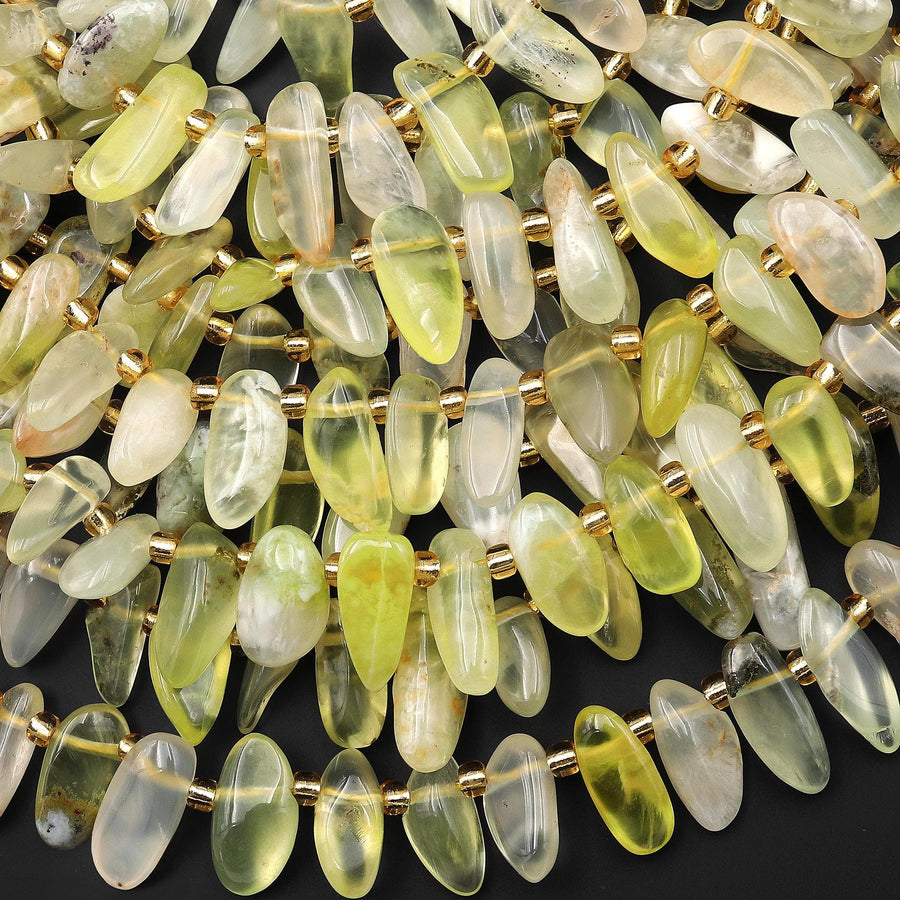 Genuine Natural Golden Lepidolite Freeform Oval Side Drilled Pebble Drop Beads Gemstone 15.5" Strand