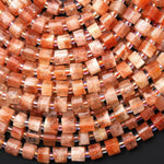 Faceted Natural Sunstone 6mm Short Cylinder Tube Gemstone Beads 15.5" Strand