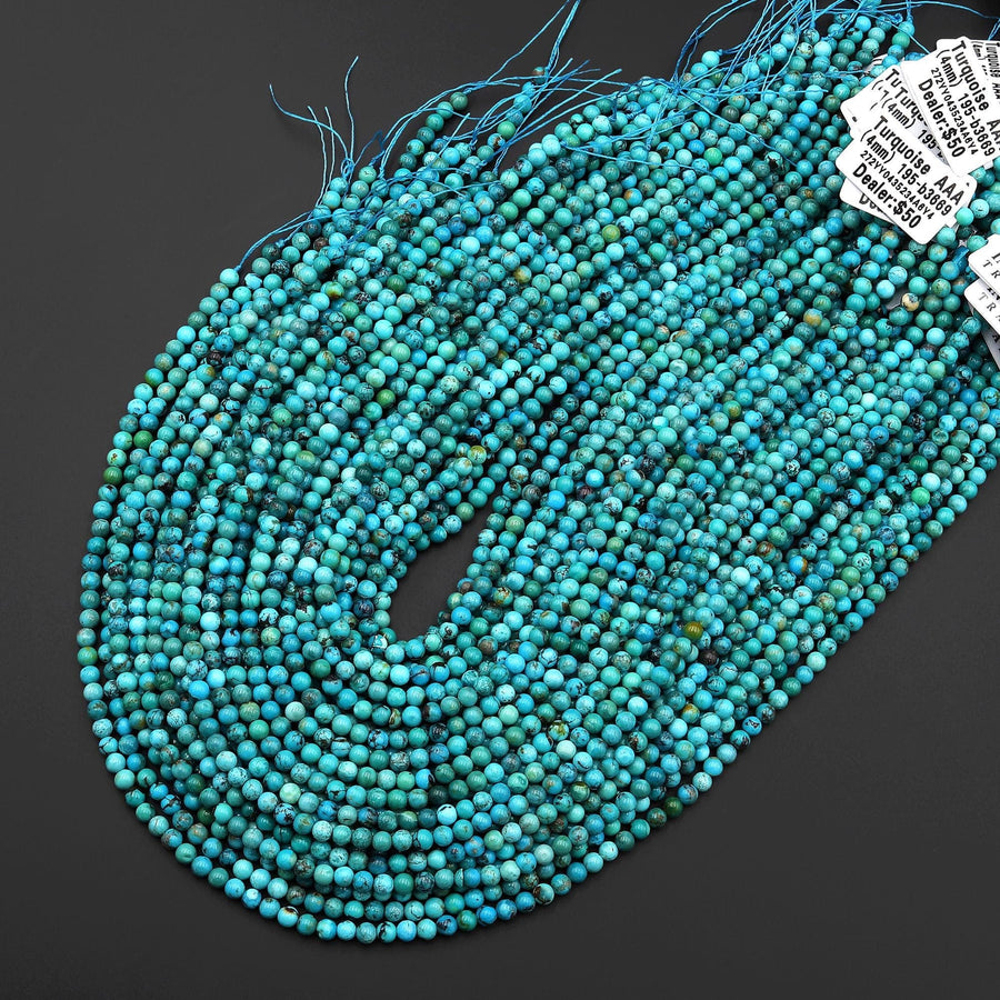 Genuine Natural Blue Green Turquoise Smooth 4mm Round Gemstone Beads 15.5" Strand