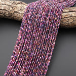 Faceted Natural Blue Sapphire Pink Ruby 2mm Round Gemstone Beads 15.5" Strand