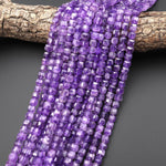 Faceted Natural Purple Amethyst 6mm Cube Beads 15.5" Strand