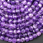 Faceted Natural Purple Amethyst 6mm Cube Beads 15.5" Strand
