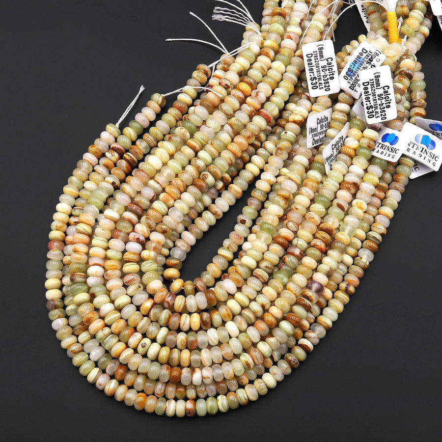 AAA Natural Green Brown Calcite 8mm Rondelle Beads Aka Afghanistan Jade 15.5" Strand