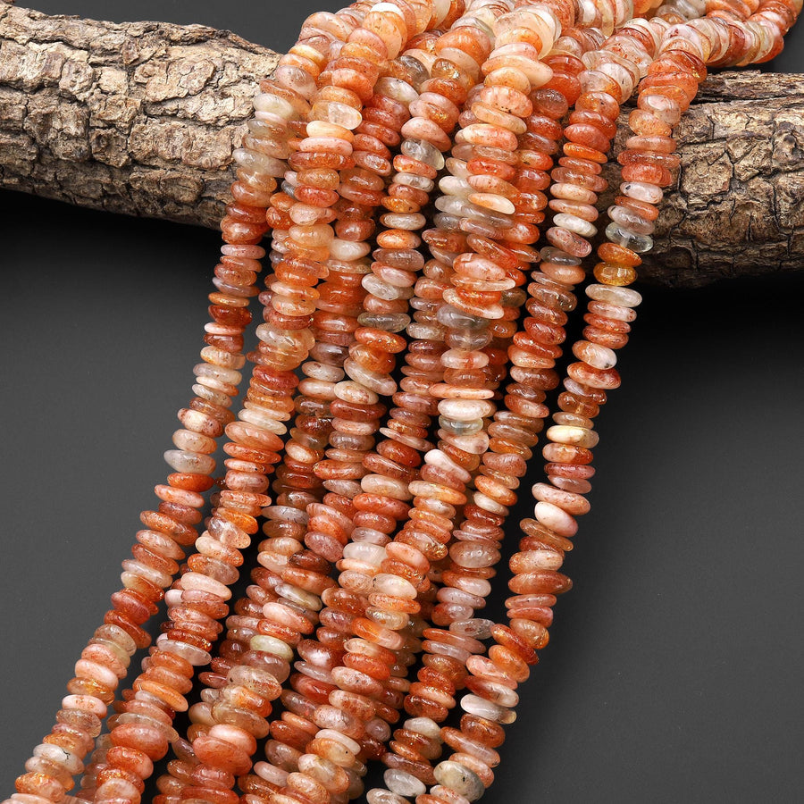 Natural Arusha Sunstone Freeform Rondelle Center Drilled Disc Beads 15.5" Strand