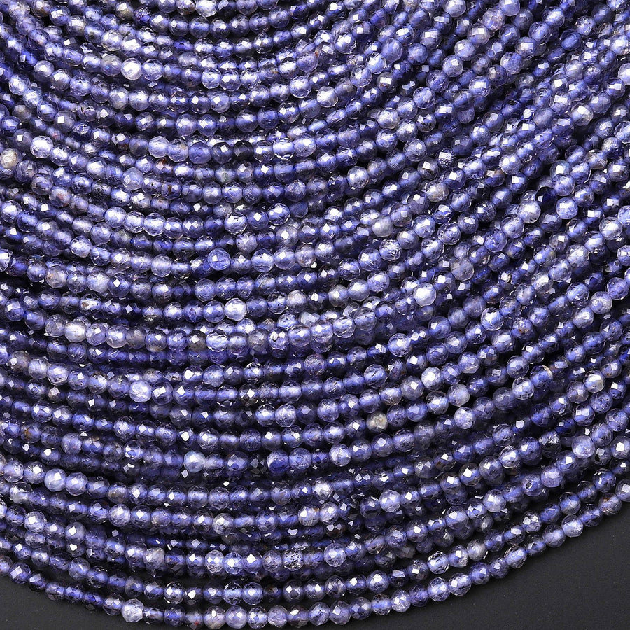 Natural Blue Iolite Faceted 2mm Round Beads 15.5" Strand