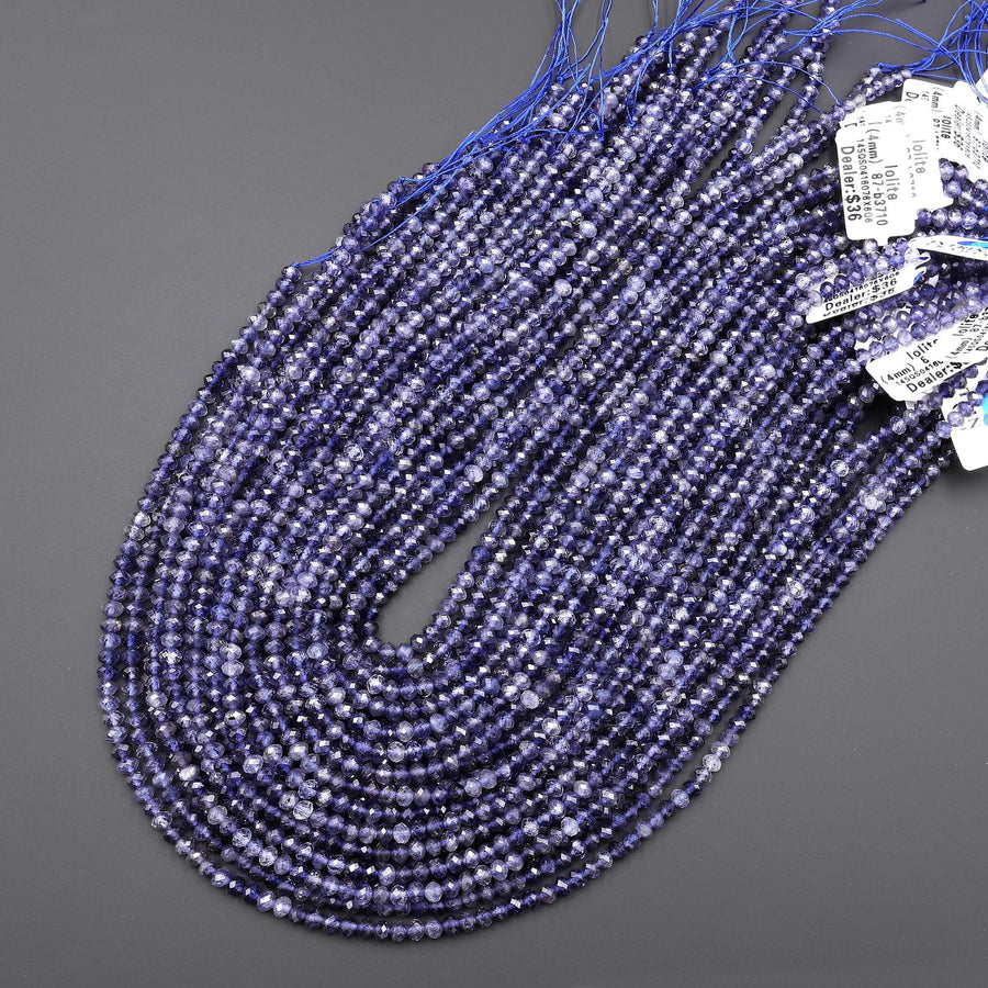 AAA Natural Blue Iolite Faceted 4mm Rondelle Beads 15.5" Strand