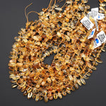 Natural Golden Yellow Citrine Beads Freeform Oval Pebble Nugget Top Side Drilled Gemstone 15.5" Strand