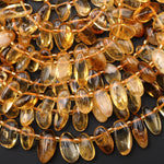 Natural Golden Yellow Citrine Beads Freeform Oval Pebble Nugget Top Side Drilled Gemstone 15.5" Strand