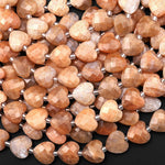 Faceted Natural Sunstone Heart Beads 12mm Gemstone 15.5" Strand