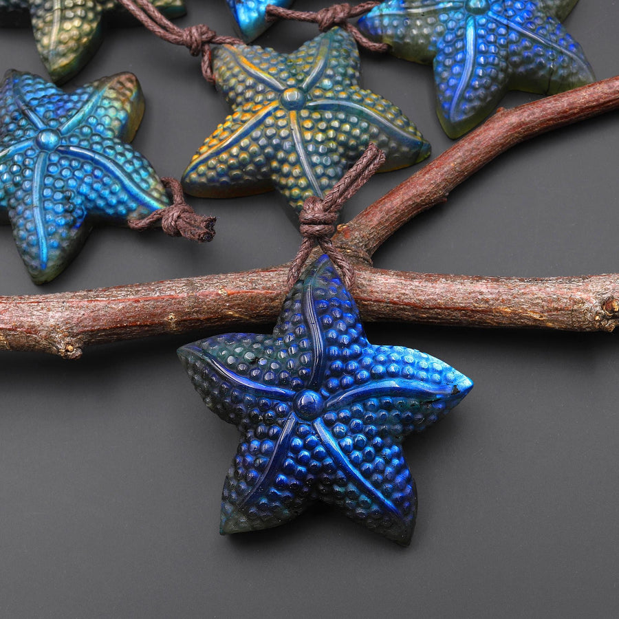 AAA Hand Carved Natural Starfish Pendant Side Drilled Gemstone Focal Bead A6