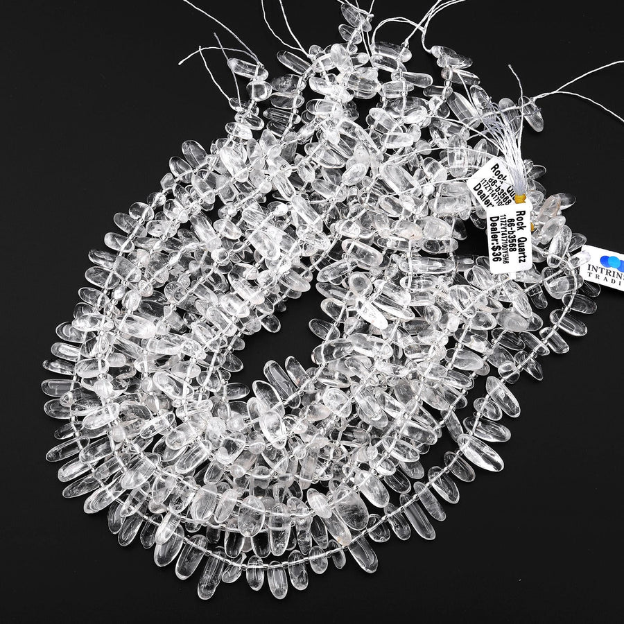 Natural Rock Quartz Freeform Oval Pebble Nugget Beads Side Drilled Gemstone 15.5" Strand