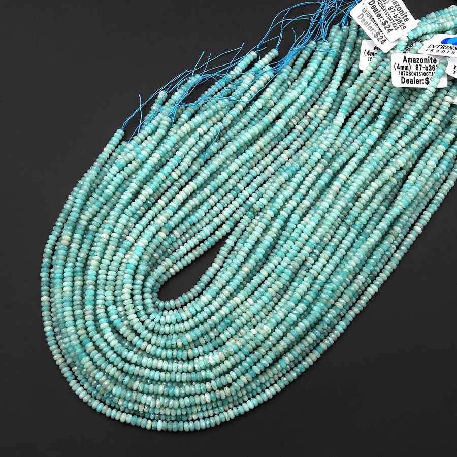 Natural Peruvian Amazonite 4mm Faceted Thin Rondelle Beads Gemstone 15.5" Strand