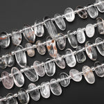 Natural Clear Phantom Quartz Freeform Oval Pebble Nugget Beads Side Drilled Gemstone 15.5" Strand