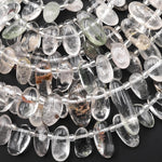 Natural Clear Phantom Quartz Freeform Oval Pebble Nugget Beads Side Drilled Gemstone 15.5" Strand