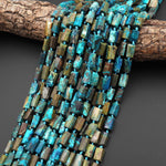 Natural Chrysocolla Azurite Hand Cut Faceted Tube Cylinder Beads 15.5" Strand