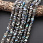 Flashy Natural Labradorite Freeform Rondelle Beads Gemstone 15.5" Strand