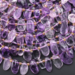 Natural Purple Amethyst Freeform Oval Pebble Nugget Beads Side Drilled Gemstone 15.5" Strand