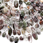 Natural Phantom Quartz Freeform Oval Pebble Nugget Beads Side Drilled Gemstone 15.5" Strand