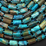 Natural Chrysocolla Azurite Hand Cut Faceted Tube Cylinder Beads 15.5" Strand