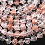Faceted Natural Red Lepidocrocite Quartz Heart Beads 12mm Gemstone 15.5" Strand