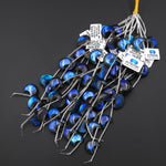 AAA Fiery Hand Cut Natural Labradorite Crescent Moon Top Side Drilled Focal Pendant Beads 8" Strand