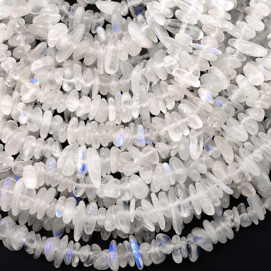 Translucent Natural Blue Rainbow Moonstone Beads Freeform Center Drilled Chip Rondelle 15.5" Strand