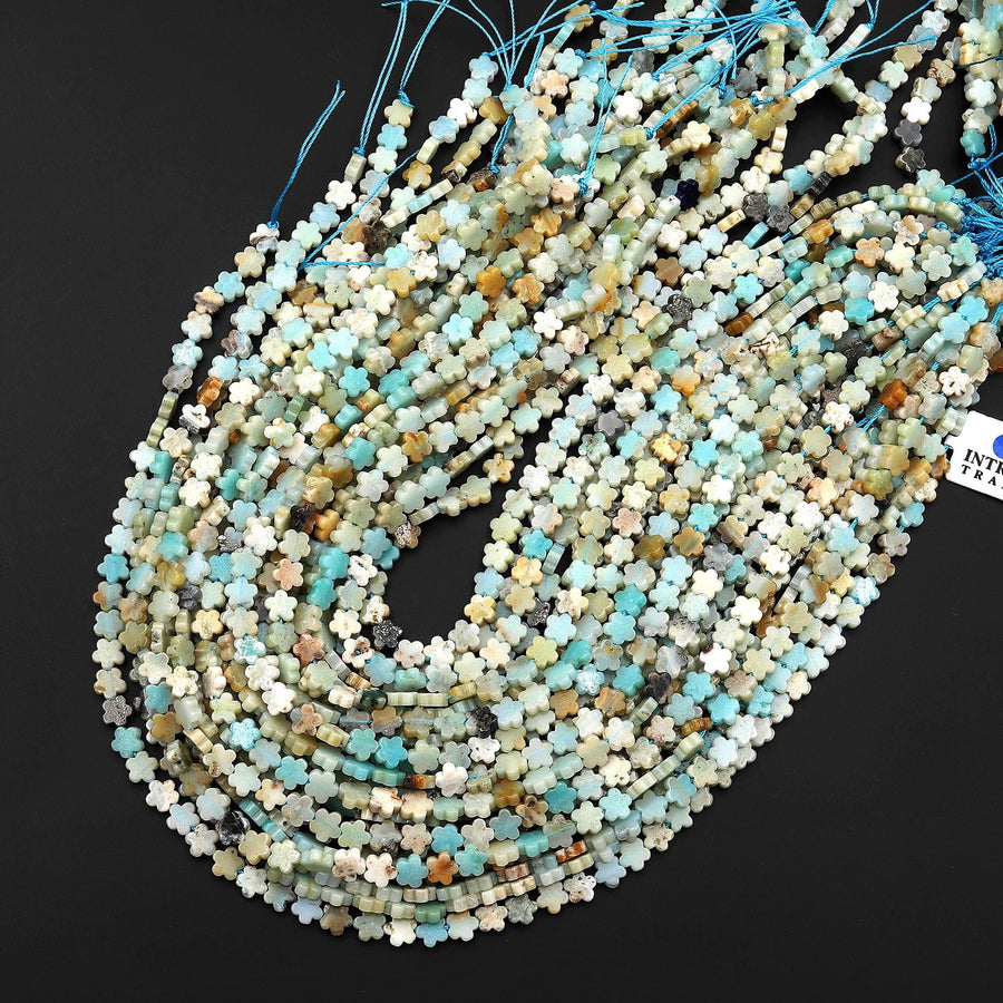 Natural Multicolor Amazonite Cherry Blossom Flower Beads 6mm Carved Gemstone 15.5" Strand