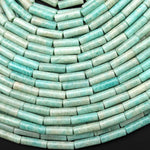 Natural Aqua Blue Green Amazonite Thin Long Tube Beads 15.5" Strand