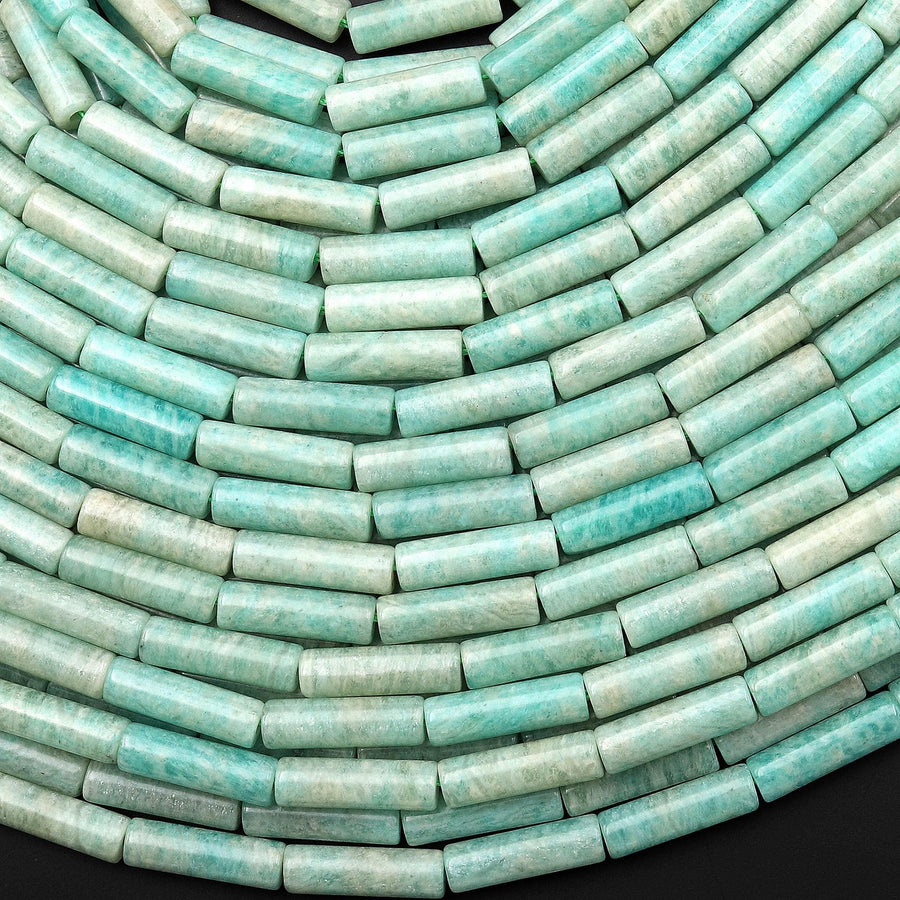 Natural Aqua Blue Green Amazonite Thin Long Tube Beads 15.5" Strand