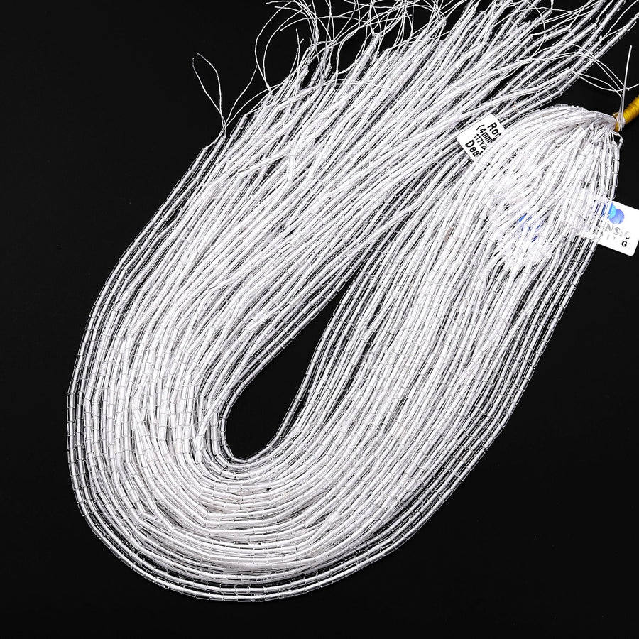 Natural Rock Crystal Quartz Thin Fine Tube Beads 4x2mm 15.5" Strand